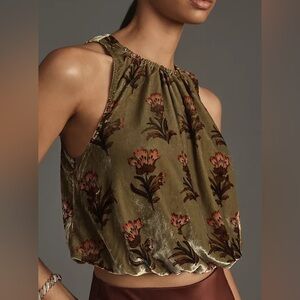 NWOT By Anthropologie Olive Green Velvet Bubble Tank Top S